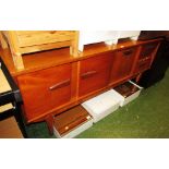 VINTAGE TEAK SIDEBOARD WITH DROP DOWN DRINKS COMPARTMENT, TWO DRAWERS AND TWO CUPBOARD DOORS