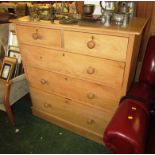 STRIPPED PINE CHEST OF TWO SHORT OVER THREE LONG GRADUATED DRAWERS