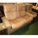 EKORNES STRESSLESS TWO SEATER MANUALLY RECLINING SOFA AND MATCHING SWIVEL AND RECLINING ARMCHAIR,