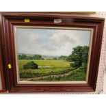 OIL ON CANVAS COUNTRY LANDSCAPE SIGNED J.D.HITCHCOCK LOWER RIGHT, WITH 'CERTIFICATE FOR INSURANCE