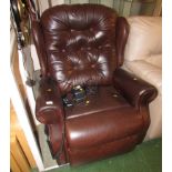 CELEBRITY ELECTRIC LIFT AND RISE RECLINER WITH HEATED SEAT IN BROWN LEATHER UPHOLSTERY