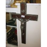 OAK AND CAST METAL CRUCIFIX