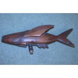 CARVED WOODEN FISH, INCOMPLETE, ONE REMAINING FIN ENGRAVED 'PITCAIRN ISLAND', LENGTH 43CM (A/F)