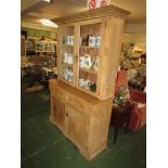 STRIPPED PINE RUSTIC SIDEBOARD WITH TWO DRAWERS AND TWO CUPBOARD DOORS, TOGETHER WITH MATCHED GLAZED