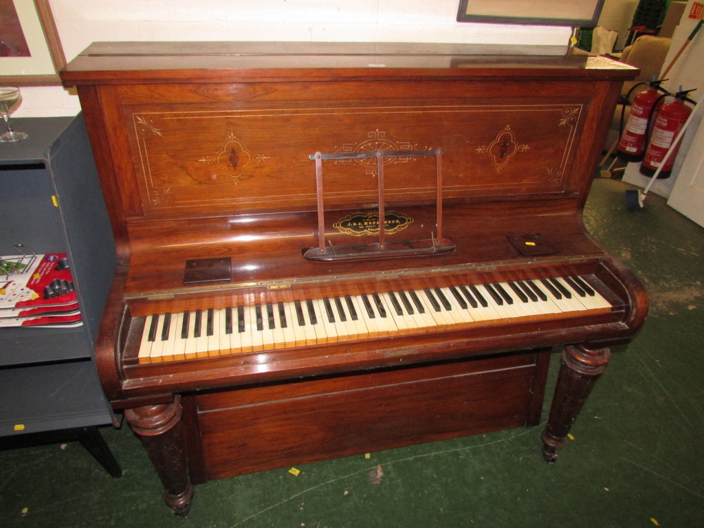 J & J HOPKINSON MAHOGANY CASED UPRIGHT PIANO (A/F)