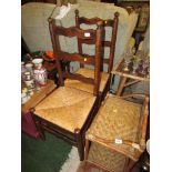 PAIR OF MAHOGANY LADDER-BACK DINING CHAIRS WITH RUSH WOVEN SEATS