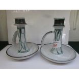 PAIR OF ALDERMASTON POTTERY CANDLESTICKS