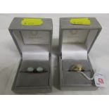 9-CARAT GOLD RING SET WITH OPAL (7MM x 5MM APPROXIMATELY) AND MATCHING YELLOW METAL EARRINGS, EACH