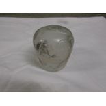 CHINESE STYLE GLASS OR ROCK CRYSTAL OVOID VASE, PAINTED INTERNALLY WITH LANDSCAPE, CARVED TO BASE