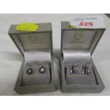 PAIR OF 9-CARAT GOLD EARRINGS SET WITH SMALL SAPPHIRES, AND PAIR OF WHITE METAL EARRINGS SET WITH