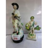 PORCELAIN FIGURE OF GENTLEMAN (A/F) TOGETHER WITH FIGURE OF CHILD