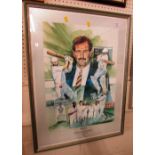FRAMED AND GLAZED PRINT OF CRICKETER GRAHAM GOOCH, LIMITED EDITION AND SIGNED BY SITTER