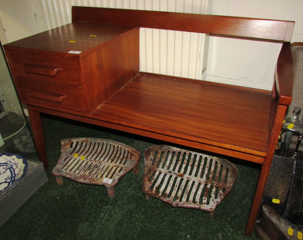 MID 20TH CENTURY TEAK TELEPHONE TABLE WITH TWO DRAWERS