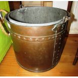 COPPER COAL BUCKET WITH RIVETED DESIGN AND GALVANIZED METAL LINER