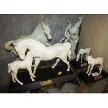 THREE BESWICK WHITE HORSES WITH MATT FINISH STANDING ON WOODEN PLINTHS - 'SPIRIT OF AFFECTION', '
