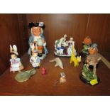 SMALL SELECTION OF DECORATIVE CHINA INCLUDING TOBY JUG, PORCELAIN FIGURAL GROUP, COUNTRY ARTISTS