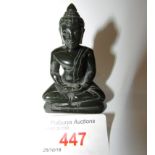 CARVED DARK GREEN STONE FIGURE OF SEATED BODHISATTVA (HEIGHT 6CM)