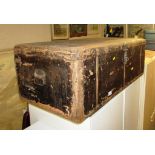 STAINED WOODEN TRAVEL TRUNK