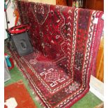 LARGE RED GROUND FLOOR RUG WITH SINGLE MEDALLION AND FOUR MARGINS