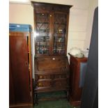 OAK BUREAU BOOKCASE WITH ASTRAGAL GLAZED DOORS TO TOP