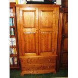PINE TWO DOOR WARDROBE WITH TWO DRAWERS TO BASE
