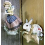 LLADRO FIGURINE OF GIRL WITH FLOWER POT AND LLADRO RABBIT