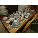 ASSORTED CHINESE STYLE BOWLS, CUPS, SAUCERS, RICE SPOONS, ETC