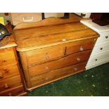 PINE CHEST OF TWO SHORT OVER TWO LONG DRAWERS WITH BACKBOARD AND REPLACEMENT ACRYLIC HANDLES
