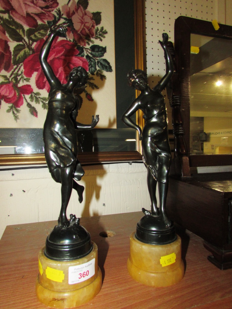 PAIR OF BRONZE EFFECT FIGURES OF LADIES