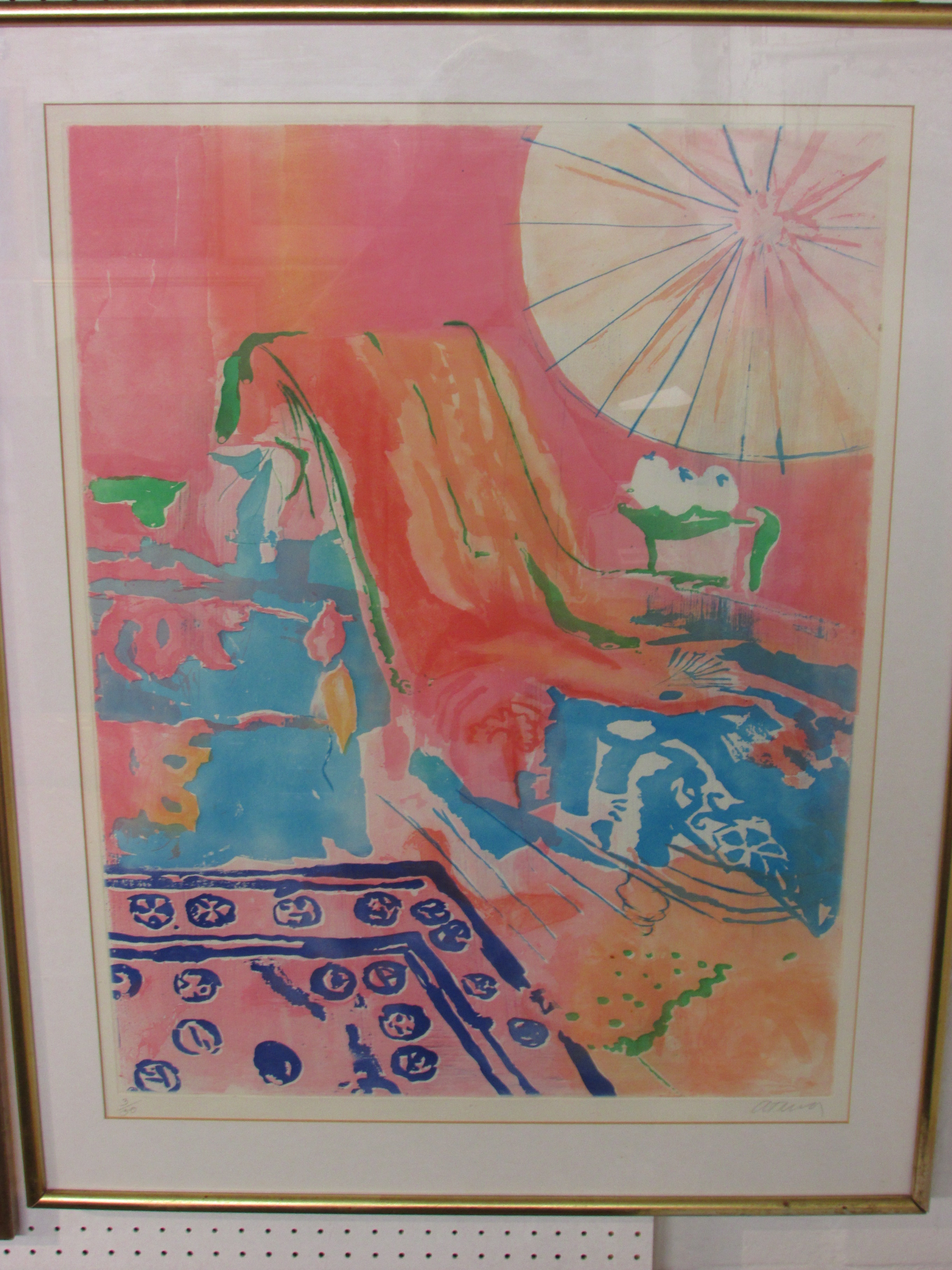 Lounger and parasol, colour lithograph, signed and numbered 3/50 in pencil, (67cm x 51cm), F&G,