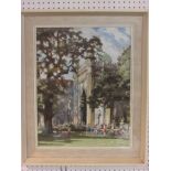 View of Brighton Pavilion with figures to foreground, watercolour and bodycolour on paper, signed