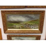 Eustace A Tozer - moorland with waterfall, shepherd and sheep, watercolour, signed lower left, (29.