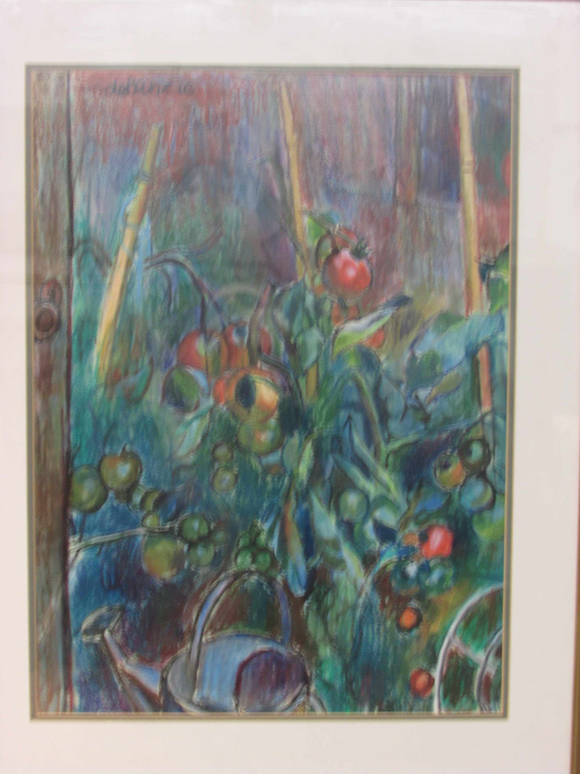 Still life with tomato plant and watering can, pastel, signed 'de Banzie' top left, (63cm x 46cm) - Image 2 of 2