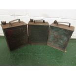 Three vintage Esso petrol cans (one with Shell cap, one with Pratts cap and one with indistinct