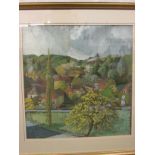 T Pomfret, view of Peyrille Nr Cahors, gouache, signed and dated October 1981, 45cm x 54cm, F&G