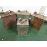 Three vintage petrol cans (one with Shell cap, one with Pratts cap and one with indistinct cap)