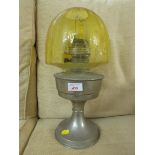 STAINLESS PARAFFIN LAMP WITH PALE GREEN ETCHED GLASS SHADE