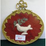 GILT METAL MOUNTED MARBLE PLAQUE WITH DOVE AND OLIVE BRANCH
