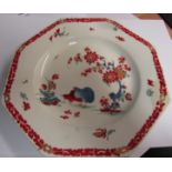 English porcelain hexagonal plate, painted with the quail pattern in the Kakiemon style, perhaps