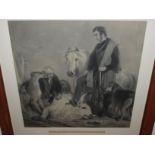 Victorian stipple engraving print, 'The death of the wild bull', in glazed maple frame