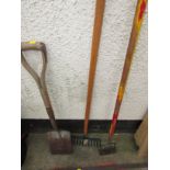 THREE LONG HANDLED GARDEN TOOLS