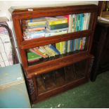 GLAZED OAK BOOKCASE WITH LOWER RECORD STORAGE COMPARTMENT