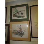 THREE FRAMED AND MOUNTED ORIENTAL STYLE PRINTS WITH BAMBOO EFFECT FRAMES