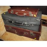 VINTAGE CASES INCLUDING SMALL LEATHER CASE, FITTED VANITY TRAVEL CASE WITH CANVAS COVER AND PART