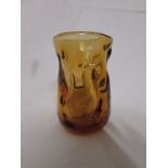 Whitefriars amber glass vase of organic cylindrical form moulded with pinches and dimples, height