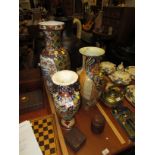 THREE LARGE ORIENTAL STYLE VASES AND AMPHORA STYLE VASE (ALL A/F)