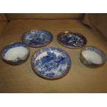 An English porcelain tea bowl and saucer, perhaps Caughley, transfer decorated in blue and white