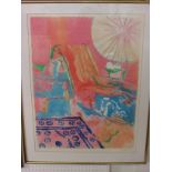 Lounger and parasol, colour lithograph, signed and numbered 3/50 in pencil, (67cm x 51cm), F&G,