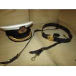 ROYAL NAVY OFFICER'S CAP AND LEATHER BELT WITH STRAP