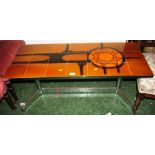 CHROMIUM FRAMED MID 20TH CENTURY RECTANGULAR COFFEE TABLE WITH STYLIZED TILED TOP